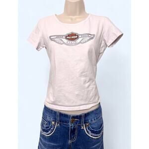 Harley Davidson Vintage 2003 Centennial Anniversary Baby Tee Glitter Logo Y2K